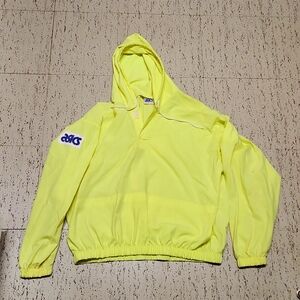 Asics Neon Pullover Spellout Logo Light Weight Shell Jacket Vintage 80's
